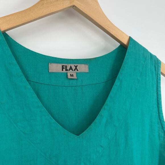 FLAX 100% Linen Sleeveless Shift Dress Teal Women’s Size Medium - Picture 4 of 6